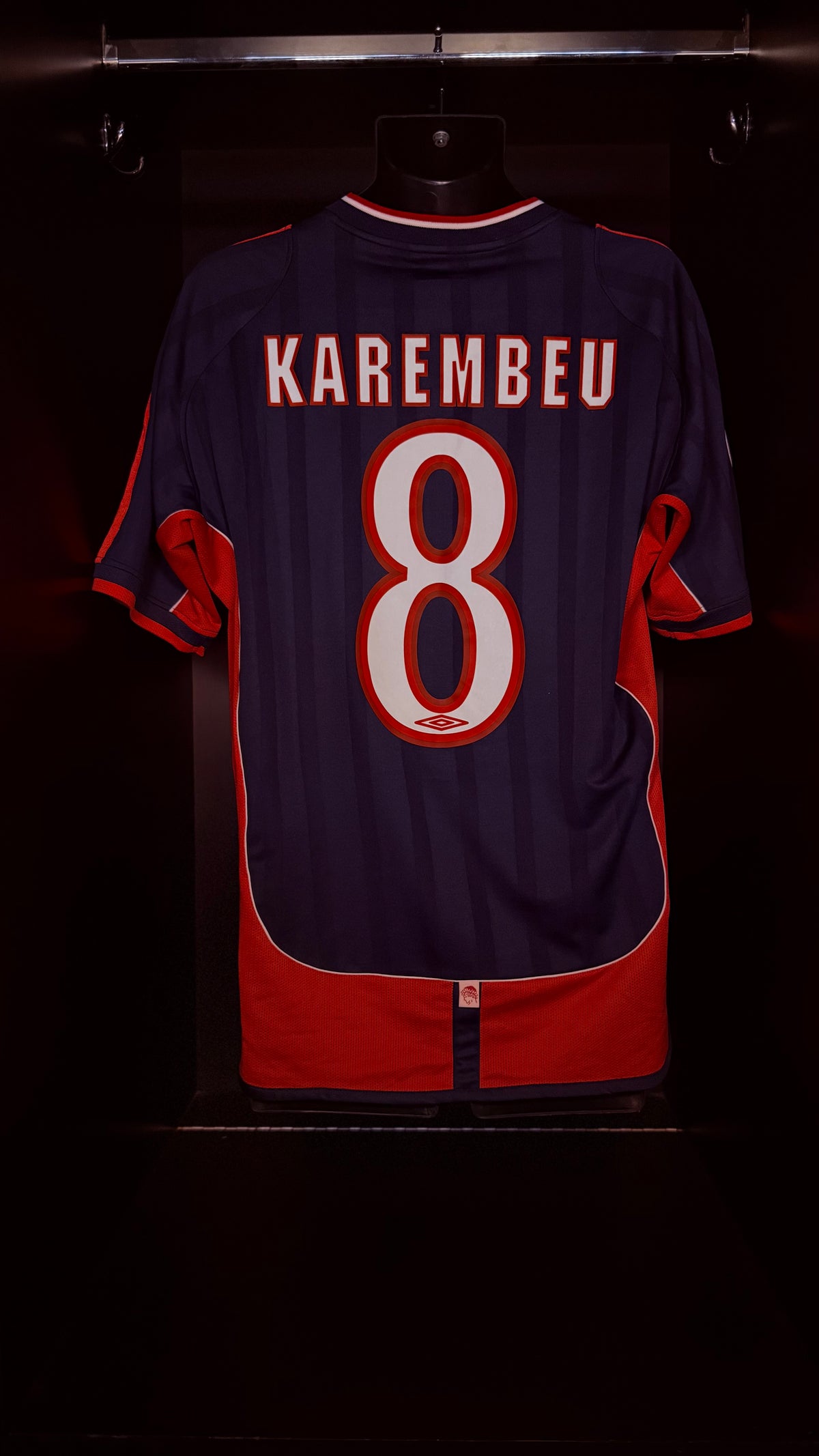 2001-2002 Olympiacos Karembeu AWAY Kit Soccer Jersey Football Shirt Umbro Large Authentic