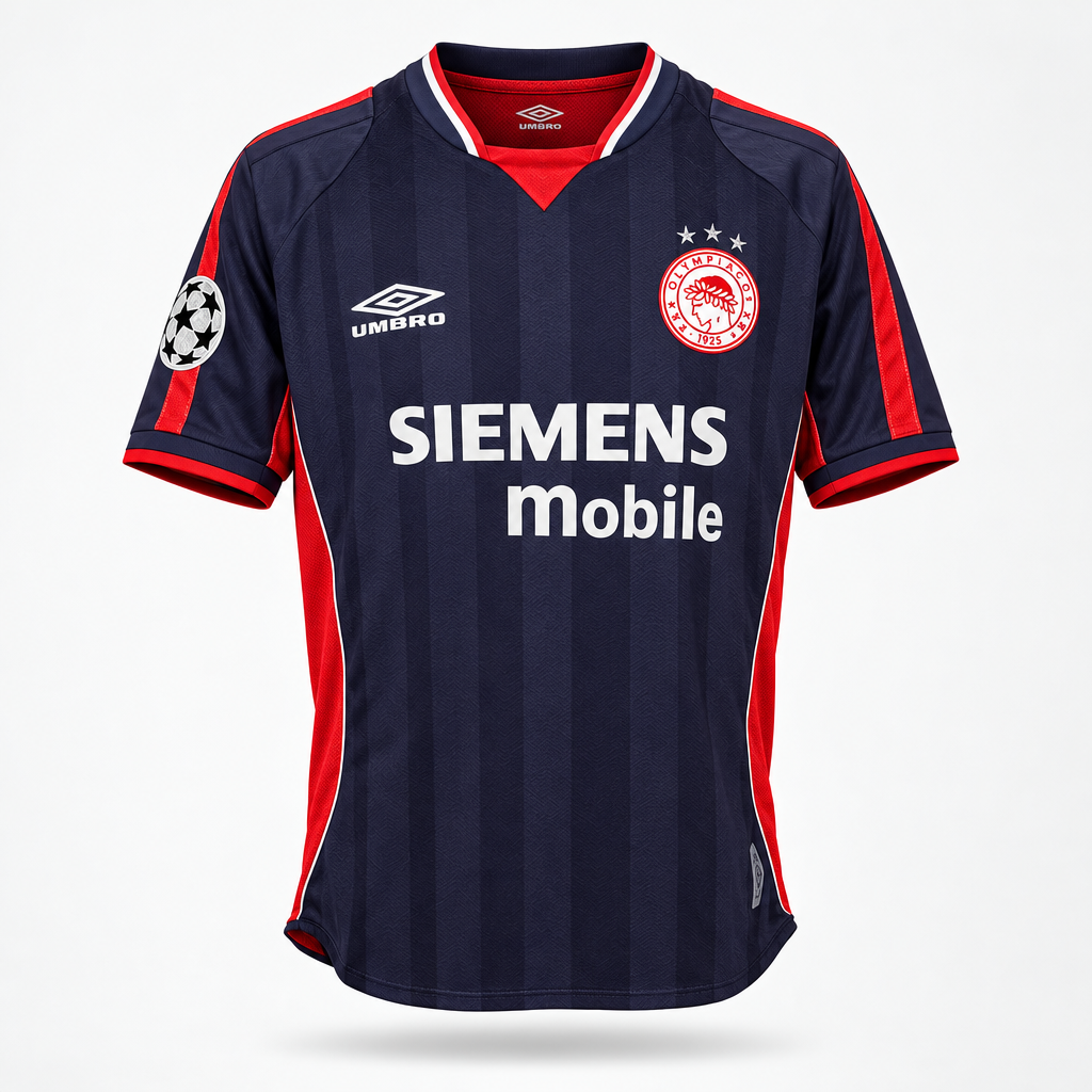 2001-2002 Olympiacos Karembeu AWAY Kit Soccer Jersey Football Shirt Umbro Large Authentic