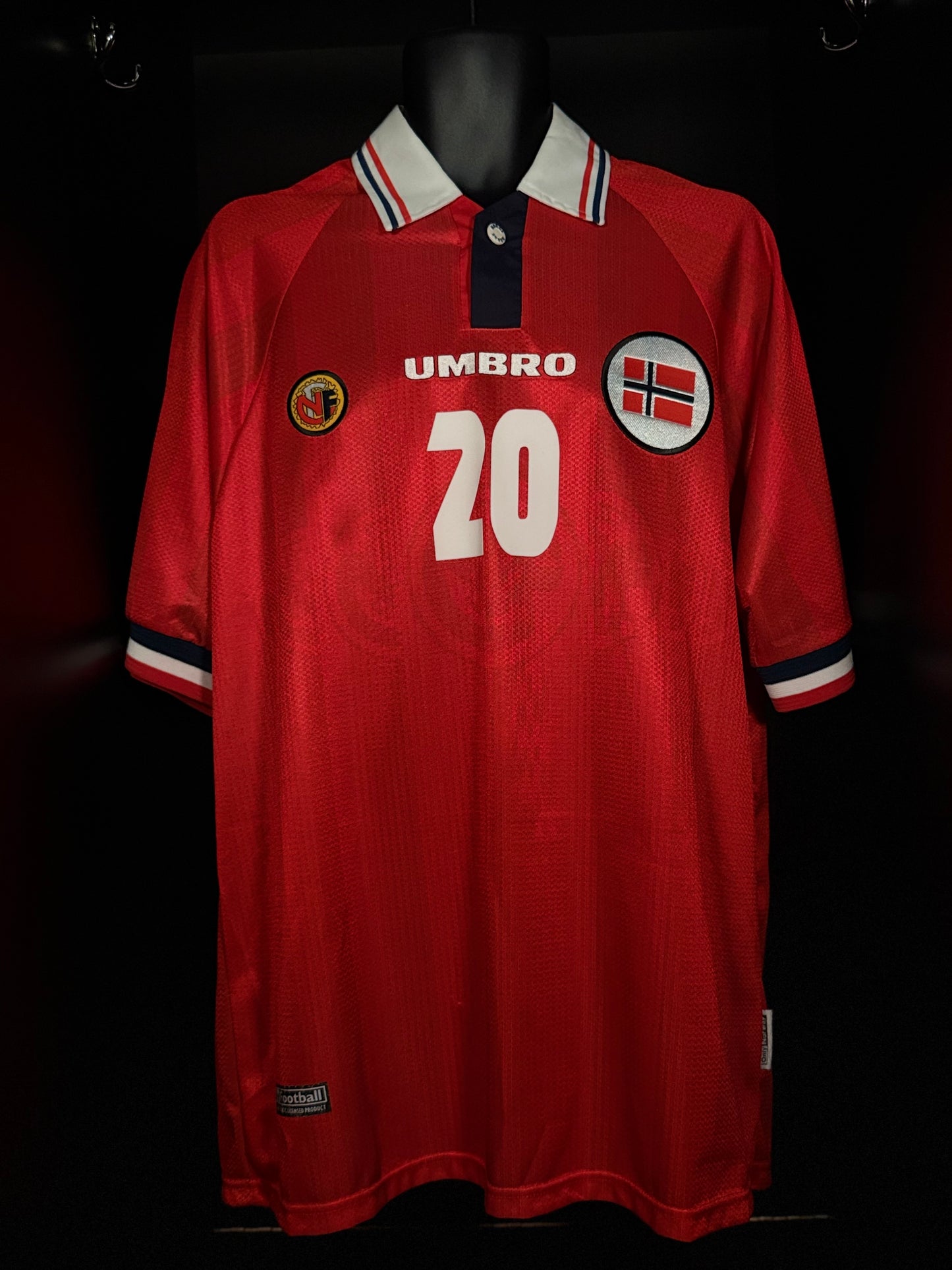 1998-2000 Norway Solskjær HOME Kit Soccer Jersey Shirt Umbro XL Authentic